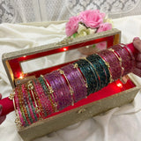 Premium Bangle Box With Name ( 60 Diamond Bangles + 10 Ghungroo Bangles + Light )