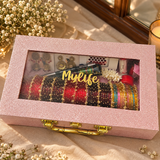Karwachauth Special Premium Hamper With Name ( 60 diamond bangles + 11 Heavy Ghungroo Bangles + Bindi + Mehndi + Nail Paint + 2 jhumka + Sindur + Lipstick + Gajra + Kajal )