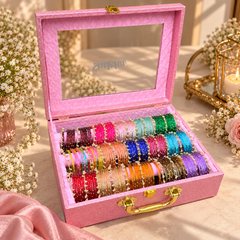 Premium Bangle Box With Name (180 Bangles + 33 Heavy Ghungroo Bangles + Light)