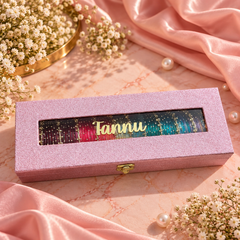 Premium Bangle Box With Name ( 60 Diamond Bangles + 10 Heavy Ghungroo Bangles)