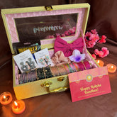 Raksha Bandhan Special Hamper For Her Includes( 60 Diamond Bangles,11 Ghungroo Bangles,1 Oxidise Jhumka,1 Korean Earring,1 Clutcher,1 Bow,1 Chocolate,1 Scrunchie)
