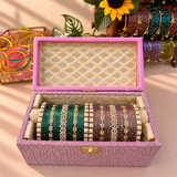 Premium Diamond Bangles Box with Golden Stone Kada set of 2