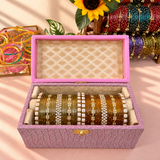 Premium Diamond Bangles Box with Golden Stone Kada set of 2