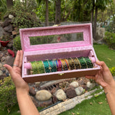Premium Green Bangle Box With Name ( 60 Diamonds Bangles + 10 Ghungroo Bangles )