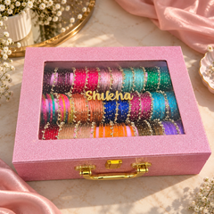 Premium Bangle Box With Name (180 Bangles + 33 Heavy Ghungroo Bangles + Light)