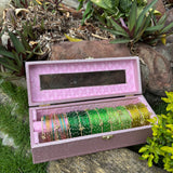 Premium Green Bangle Box With Name ( 60 Diamonds Bangles + 10 Ghungroo Bangles )