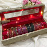 Premium Bangle Box With Name ( 60 Diamond Bangles + 10 Ghungroo Bangles + Light )
