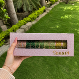 Premium Green Bangle Box With Name ( 60 Diamonds Bangles + 10 Ghungroo Bangles )