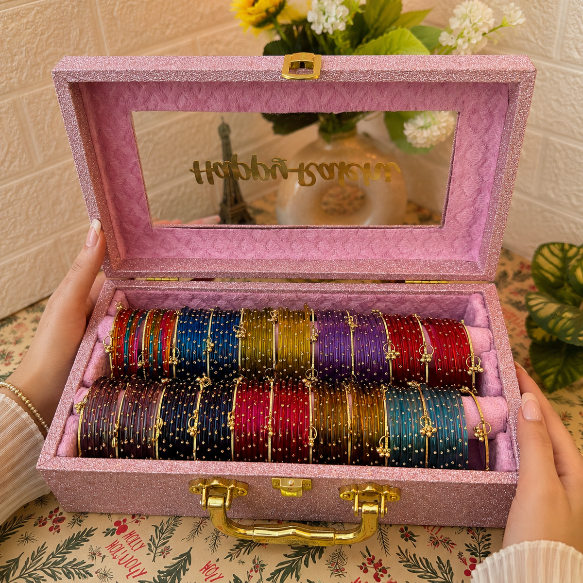 Raksha Bandhan Special Premium Bangle Box With Name ( 120 Diamond Bangles + 20 Ghungroo Bangles)
