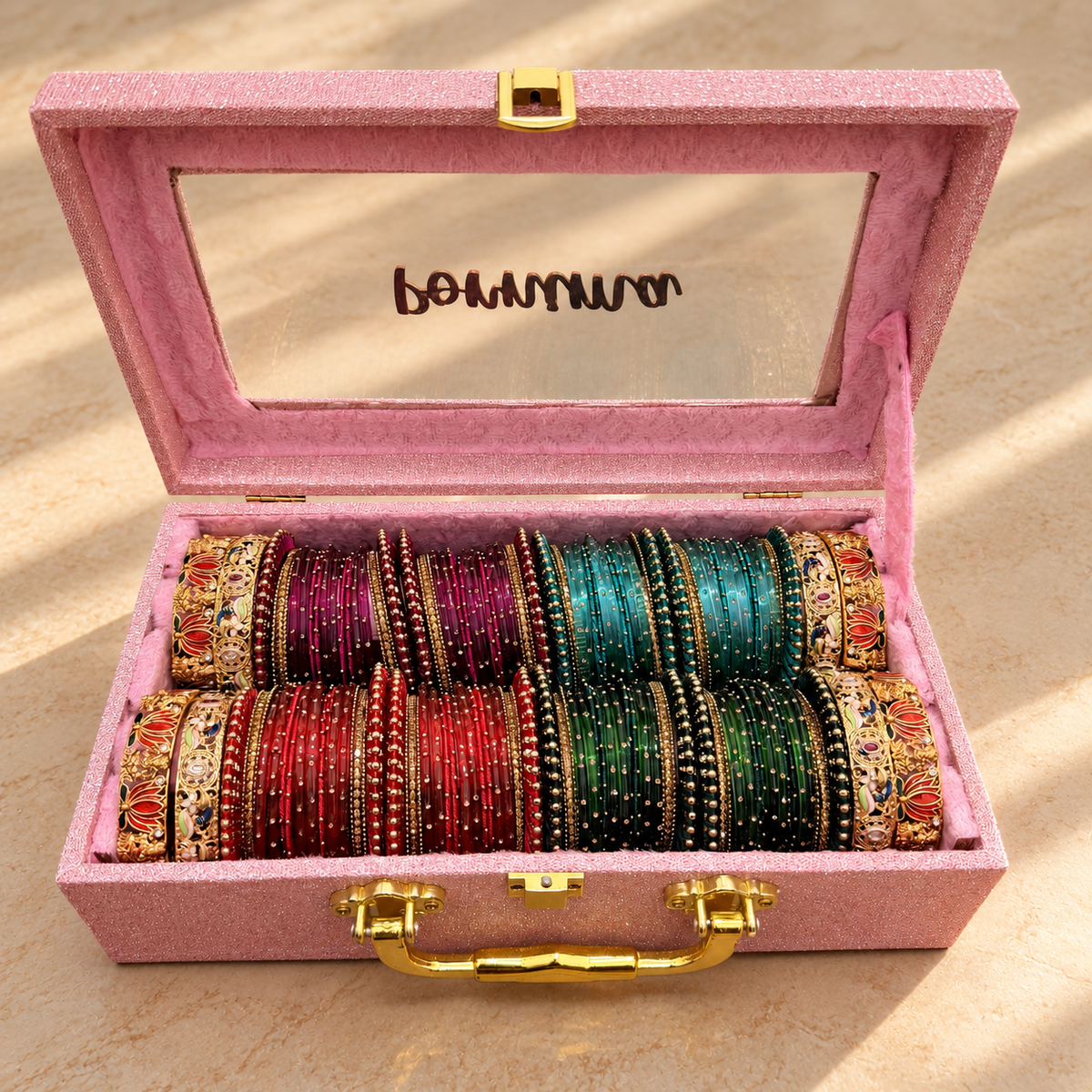 Premium Sparkle Bangle Box with Designer Kada & Glass Bangles