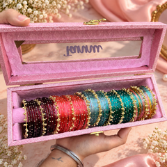 Premium Bangle Box With Name ( 60 Diamond Bangles + 10 Heavy Ghungroo Bangles)