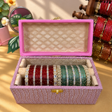 Premium Diamond Bangles Box with Golden And Silver Stone Kada set of 2