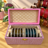 Premium Diamond Bangles Box with Golden And Silver Stone Kada set of 2