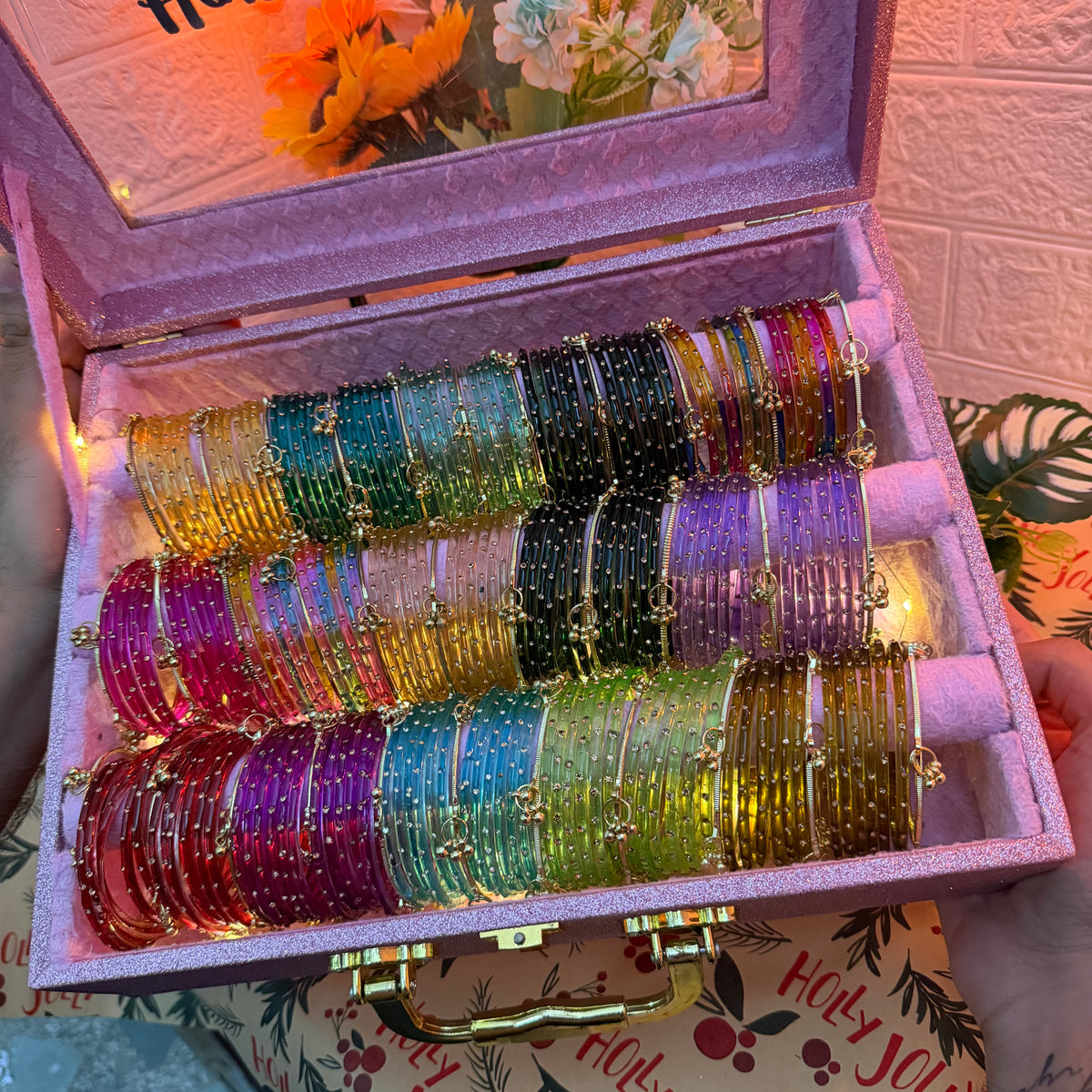 Raksha Bandhan Special Premium Bangle Box With Name ( 180 Diamond Bangles + 33 Ghungroo Bangles)
