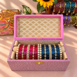 Premium Diamond Bangles Box with Golden Stone Kada set of 2
