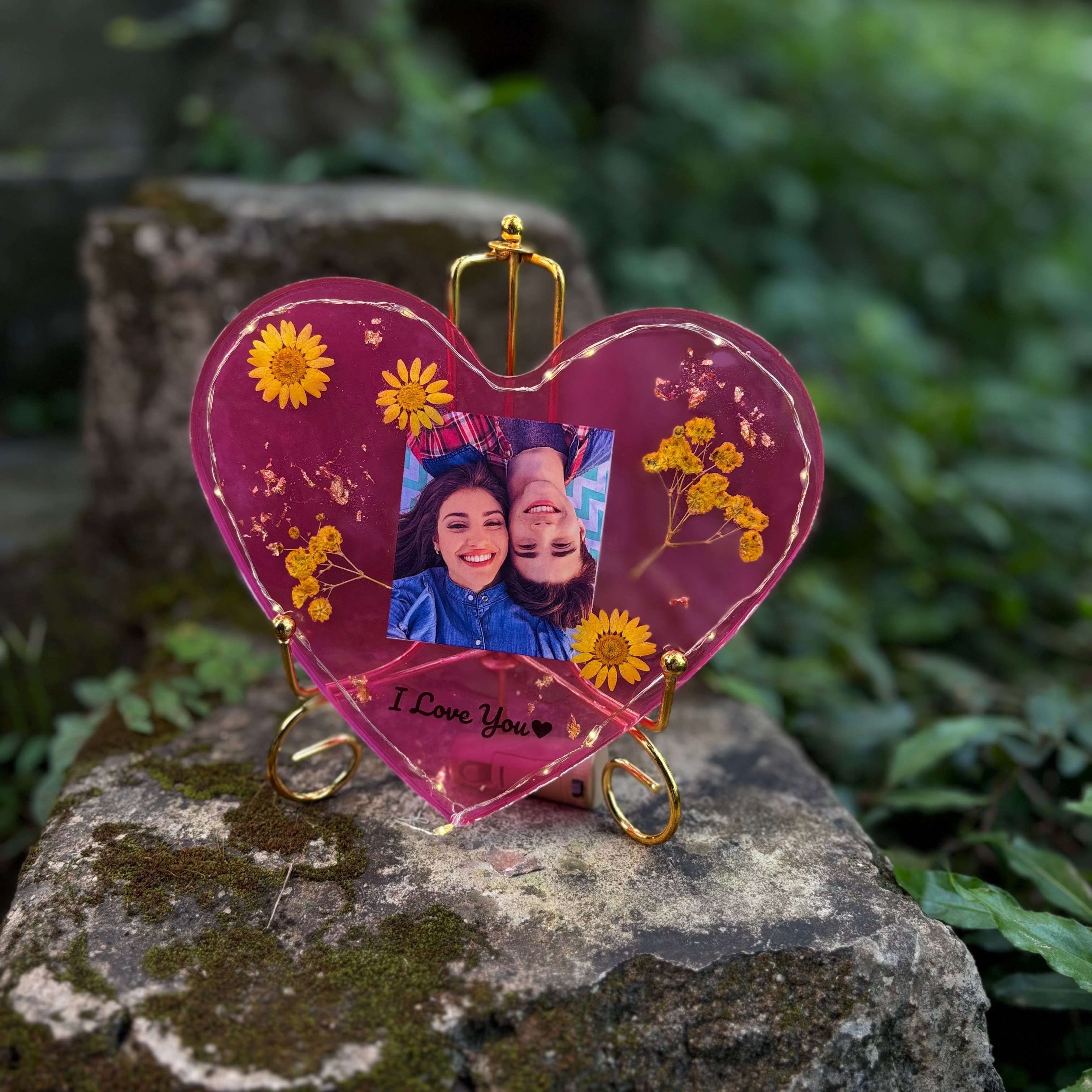 Red Heart Resin Artwork With Light