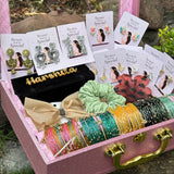 Premium Gift Hamper With ( Earring Organiser + Led Light +Name + 3 Jhumke + 9 Western Earring + 1 Flower Clutcher + 1 Bow + 1 Scrunchie + 5 set Kashmiri bangles )