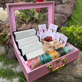 Premium Gift Hamper With ( Earring Organiser + Led Light +Name + 3 Jhumke + 9 Western Earring + 1 Flower Clutcher + 1 Bow + 1 Scrunchie + 5 set Kashmiri bangles )