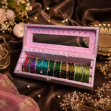Premium Green Bangle Box With Name ( 60 Diamonds Bangles + 10 Ghungroo Bangles )