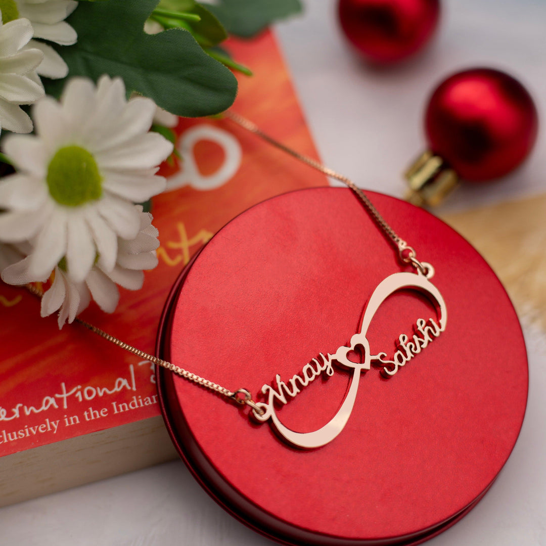 Infinity Heart Style Couple Name Necklace - Rose Gold - Xctasy