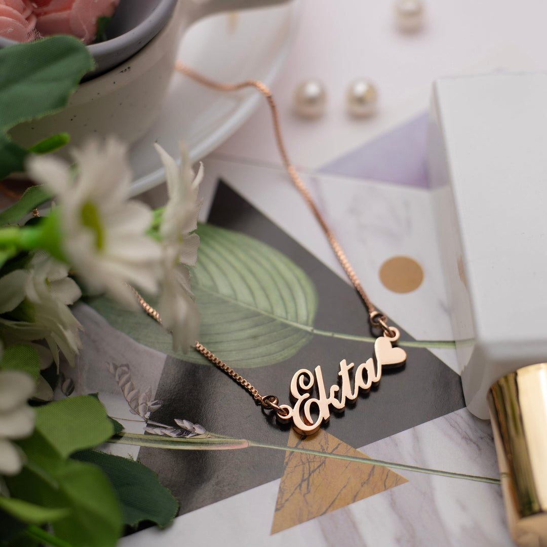 Heart Style Name Necklace - Rose Gold - Xctasy