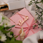 Load image into Gallery viewer, Candlescript Crown &amp; Heart Style Name Necklace - Rose Gold - Xctasy