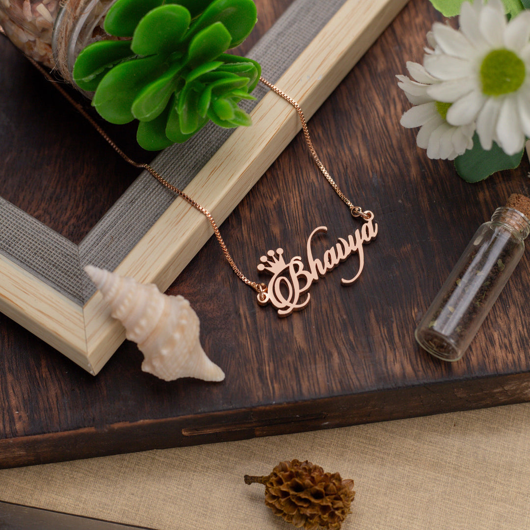 Candlescript Crown Style Name Necklace - Rose Gold - Xctasy