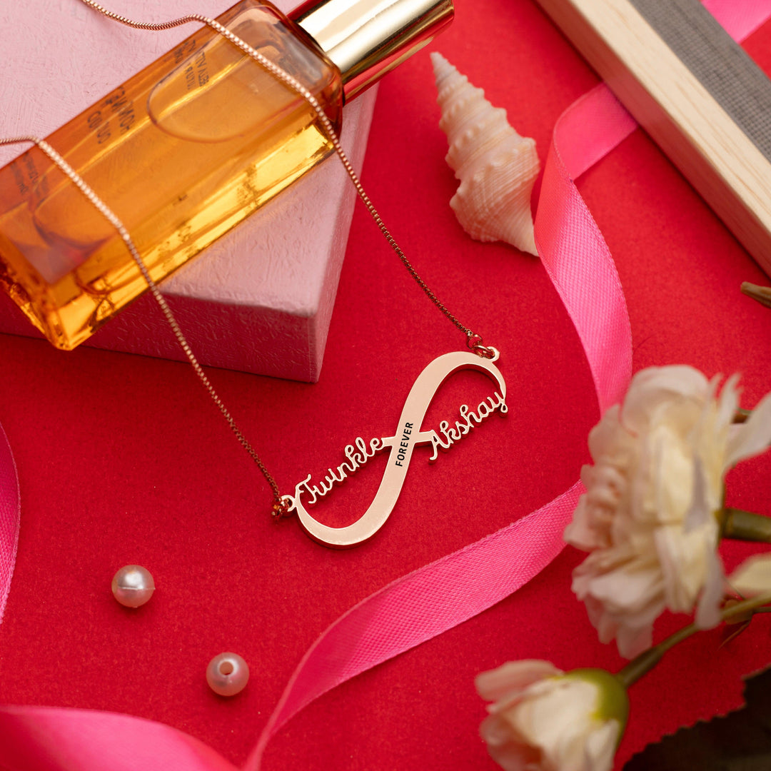Infinity Style With Engraving Couple Name Necklace - Rose Gold - Xctasy