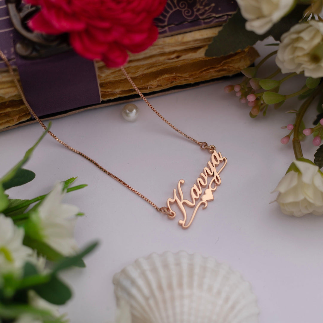 Bottom Heart Style Name Necklace - Rose Gold - Xctasy