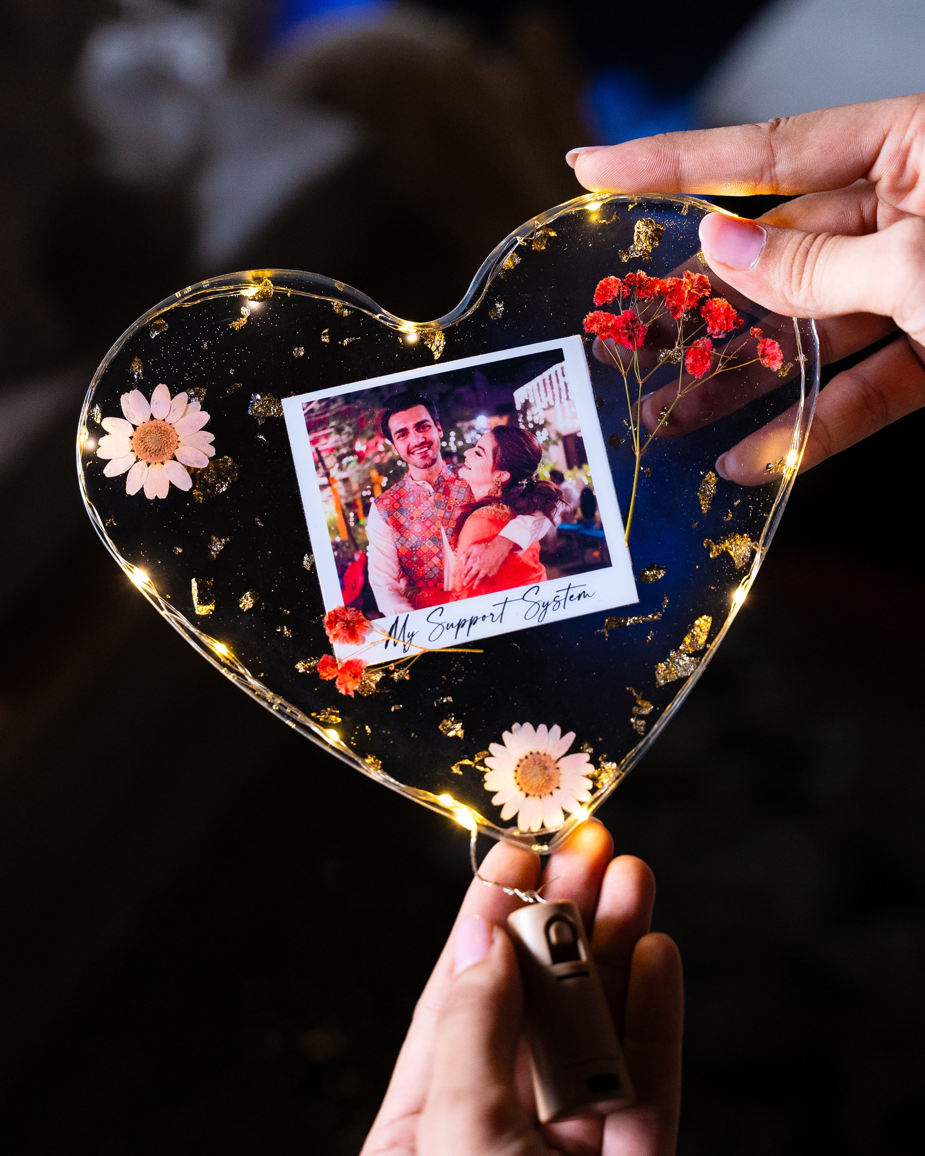 Photo Heart Resin Artwork With Light