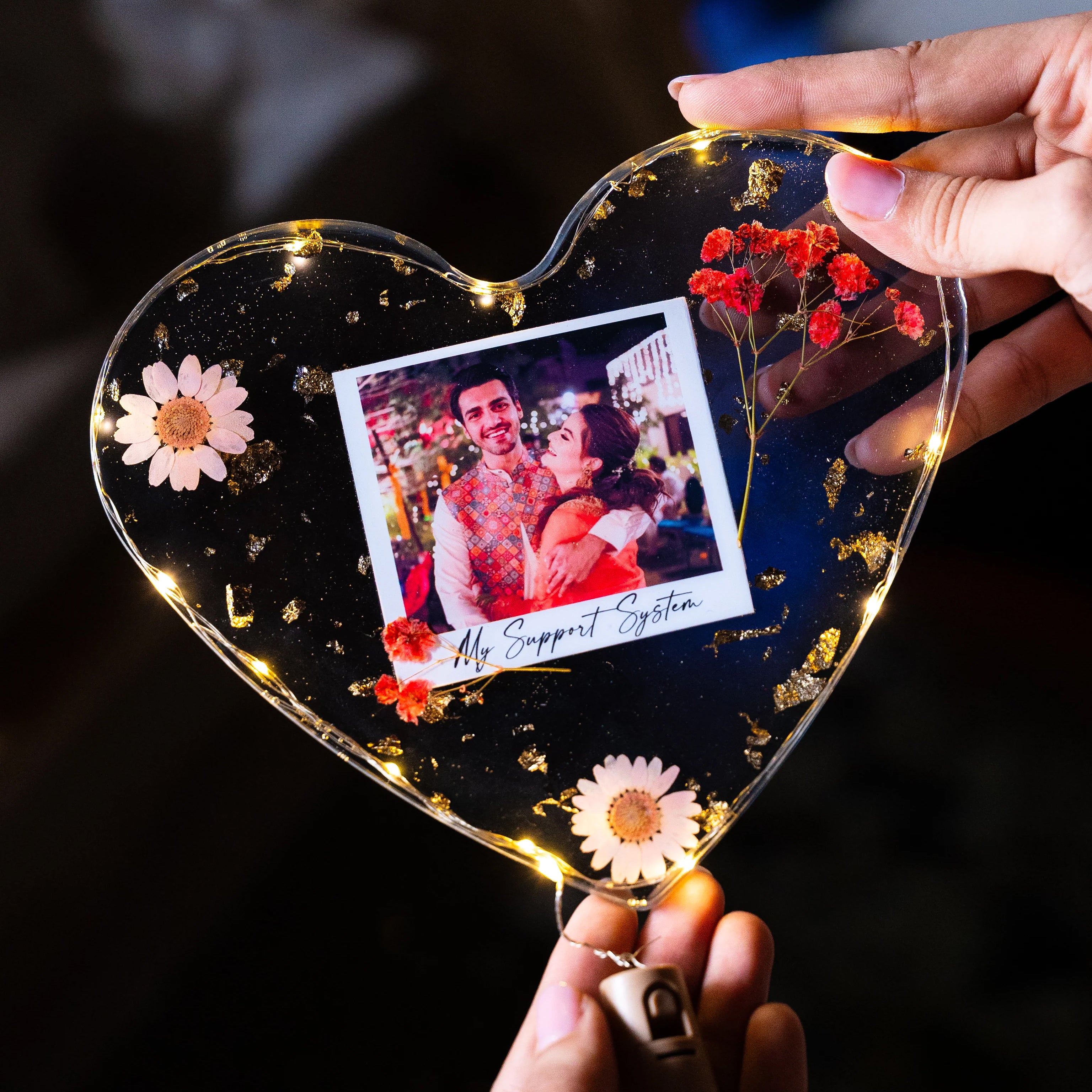 Photo Heart Resin Artwork With Light