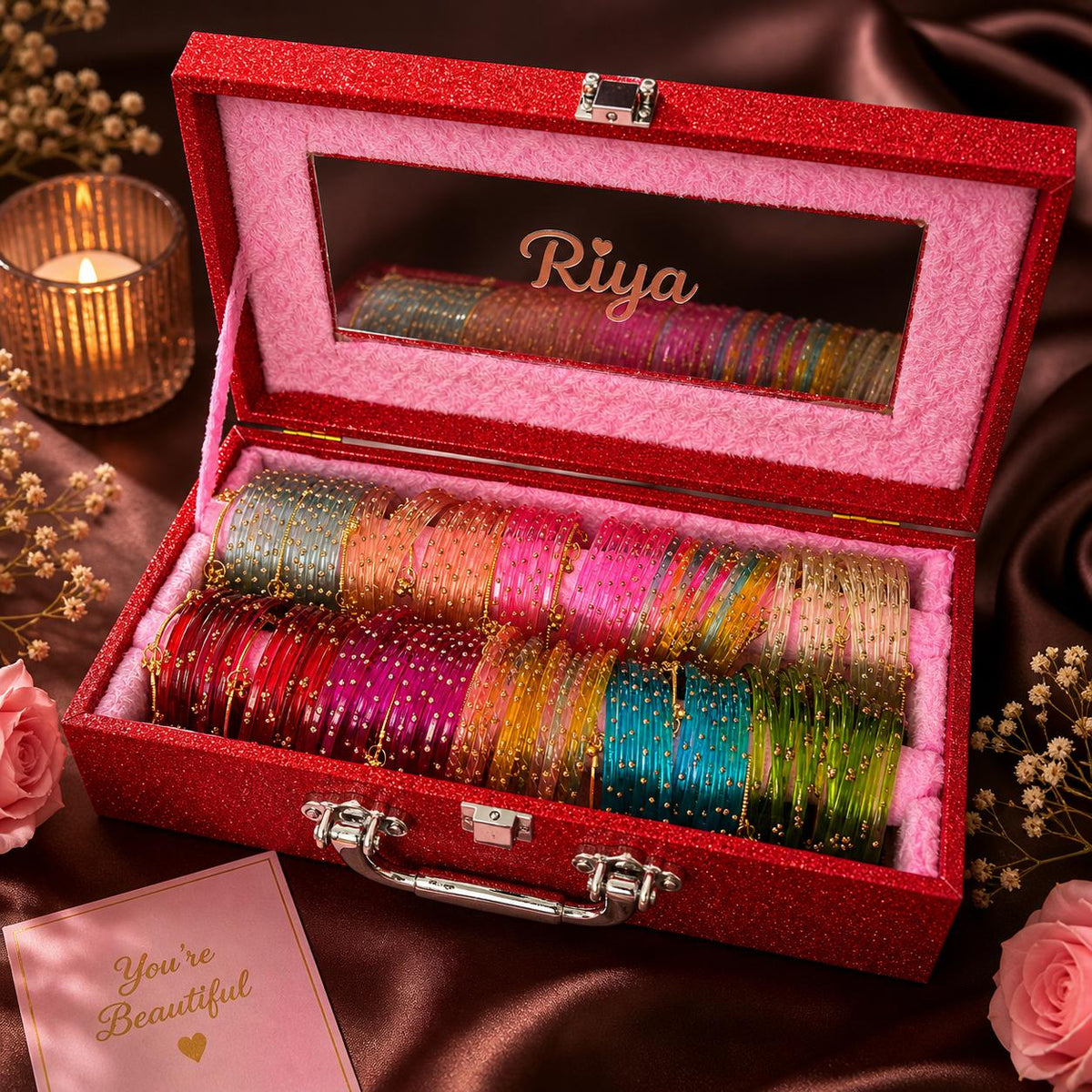 Diamond Bangle Box With Name ( 120 Diamond Bangles + 20 Ghungroo Bangles )