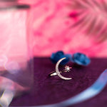 Load image into Gallery viewer, Crescent Moon Star Silver Ring