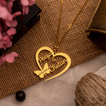 Load image into Gallery viewer, Butterfly Heart Style With Engraving Couple Name Necklace - Gold - Xctasy
