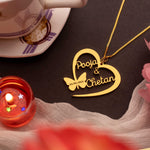 Load image into Gallery viewer, Butterfly Heart Style With Engraving Couple Name Necklace - Gold