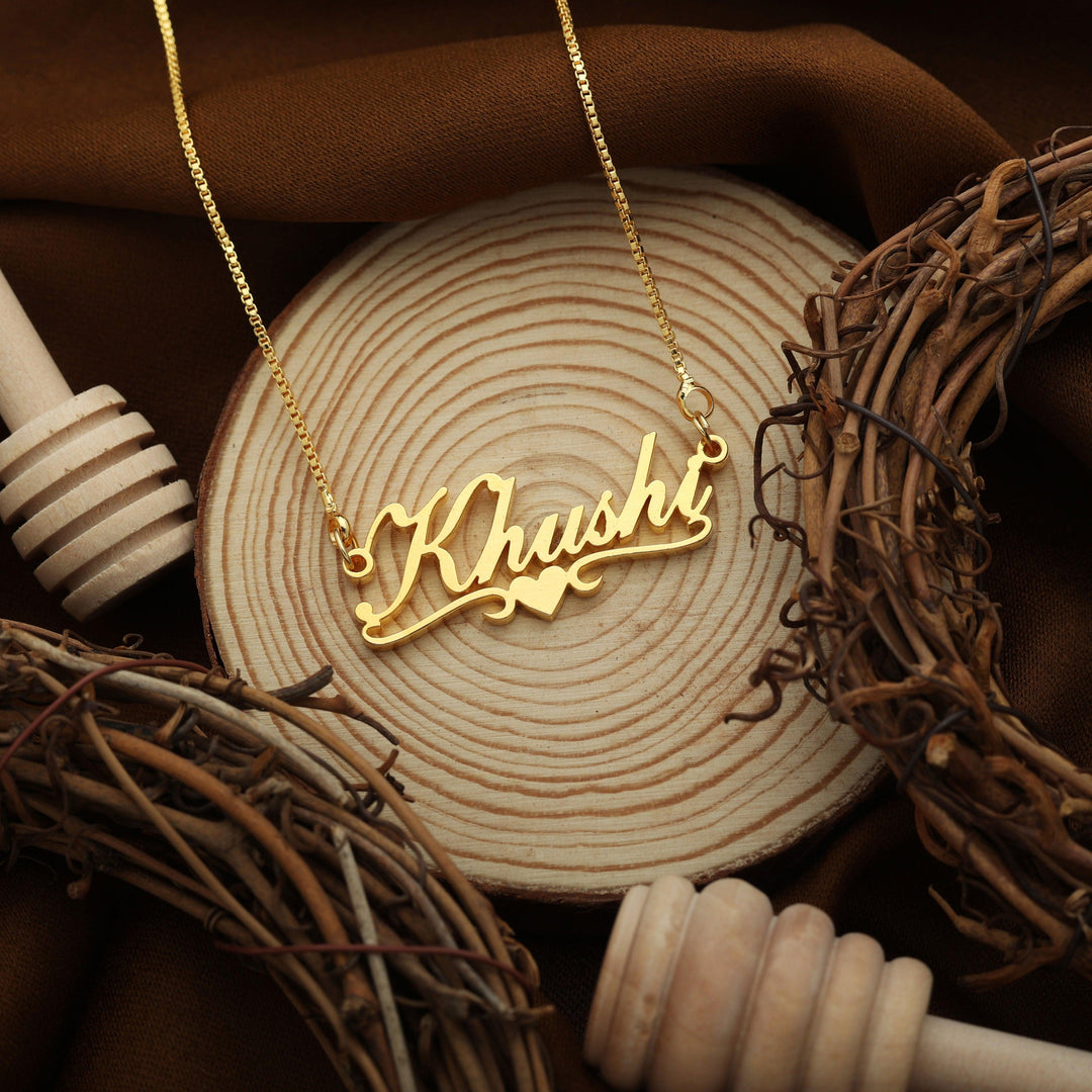 Bottom Heart Style Name Necklace - Gold - Xctasy