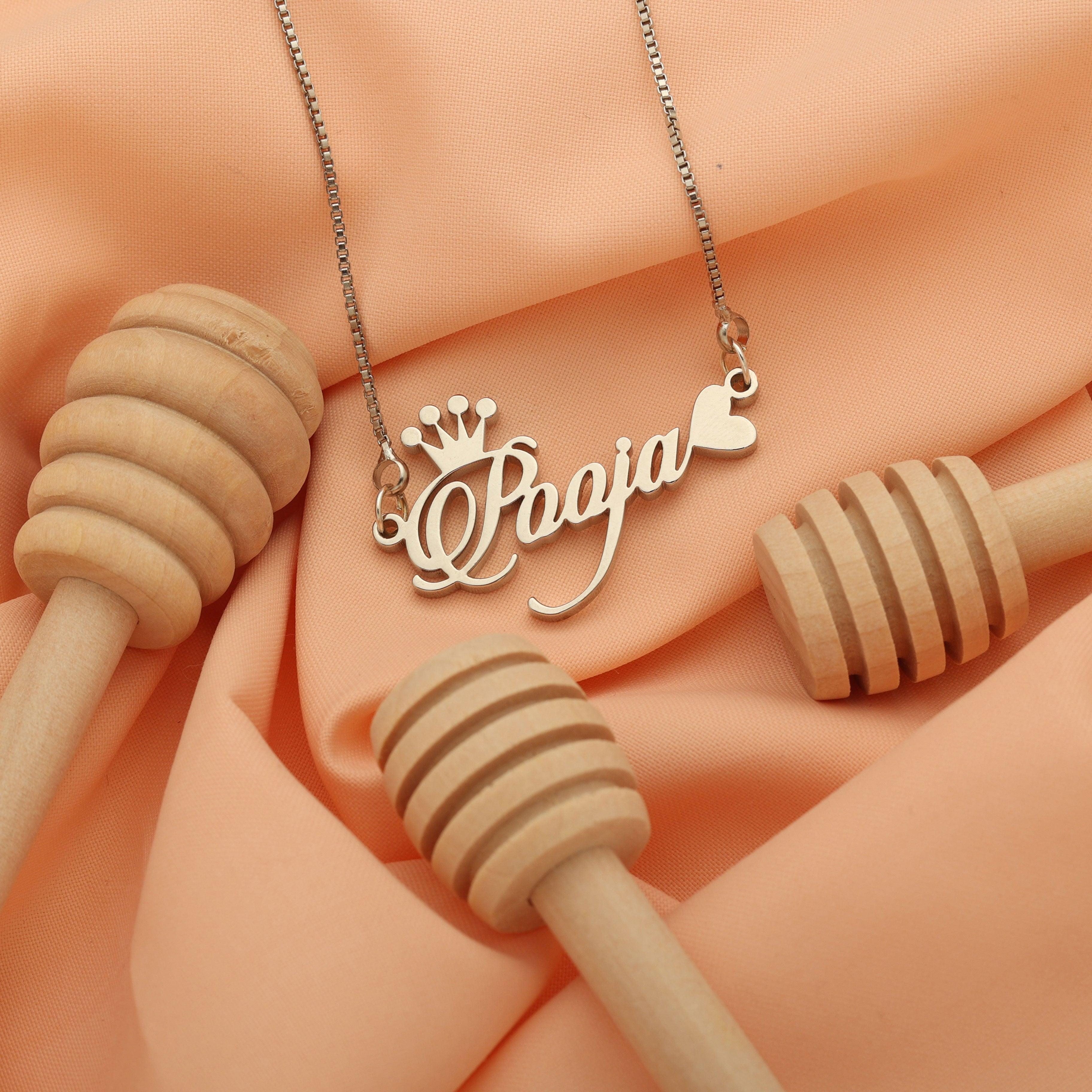 Candlescript Crown Heart Style Name Necklace Silver - Main Image