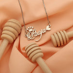 Load image into Gallery viewer, Candlescript Crown &amp; Heart Style Name Necklace - Silver - Xctasy
