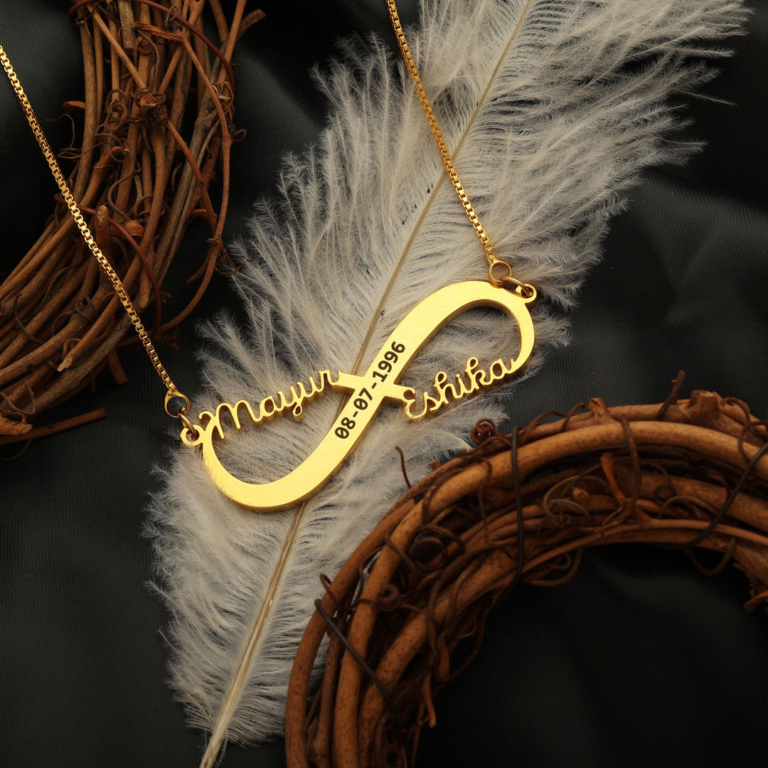 Infinity Style With Engraving Couple Name Necklace - Gold