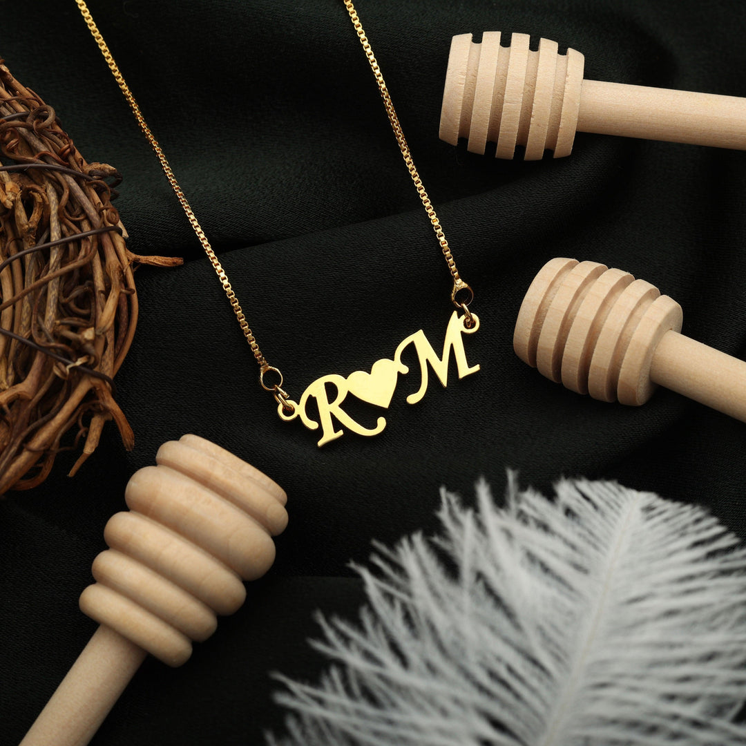 Letter Style Couple Name Necklace - Gold